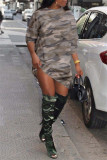 Camouflage Fashion Casual Camouflage Print Basic O Neck Long Sleeve Dresses