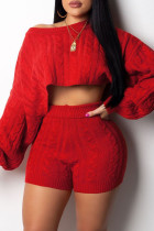 Rouge Fashion Casual Solid Basic O Neck Long Sleeve Two Pieces