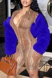 Сексуальная однотонная лоскутная верхняя одежда королевского синего цвета