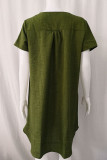 Vestidos de falda de linterna con cuello en V de retazos sólidos informales de moda verde militar