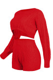 Red Fashion Casual Solid Basic O-Ausschnitt Langarm Zweiteiler