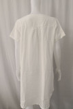 Белые модные повседневные однотонные лоскутные платья с V-образным вырезом и юбкой-фонариком