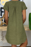 Army Green Fashion Casual Solid Patchwork V Neck Lantern Skirt Dresses
