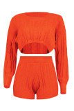 Oranje Mode Casual Solid Basic O-hals Lange mouw Tweedelig