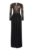 Черное модное сексуальное лоскутное вечернее платье с блестками и прозрачным вырезом на спине с круглым вырезом