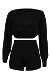 Blanc Fashion Casual Solid Basic O Neck Long Sleeve Two Pieces