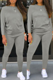 Due pezzi a maniche lunghe con scollo a O basic casual casual alla moda grigio