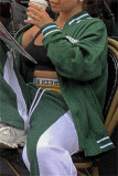 Prendas de abrigo de cárdigan con estampado de letras informales de moda verde