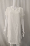White Fashion Casual Solid Patchwork V Neck Lantern Skirt Dresses