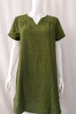 Robes de jupe de lanterne de col en V en patchwork solide décontracté vert armée
