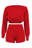 Rouge Fashion Casual Solid Basic O Neck Long Sleeve Two Pieces