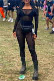 Black Fashion Sexy Solid See-through Backless Off the Shoulder Skinny Jumpsuits