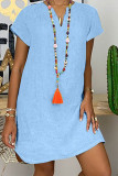 Orange Fashion Casual Solid Patchwork V Neck Lantern Skirt Dresses