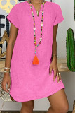 Pink Fashion Casual Solid Patchwork V Neck Lantern Skirt Dresses