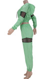 Мятно-зеленый Повседневный однотонный пэчворк Воротник с капюшоном Длинный рукав Из двух частей