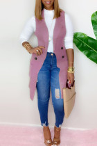 Rosa Mode Casual Solid Cardigan Turndown-krage Ytterkläder