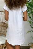 Vestidos de falda de linterna con cuello en V de patchwork sólido casual de moda blanco