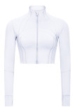White Casual Solid Patchwork Zipper Zipper Collar Outerwear