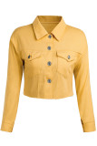 Colarinho amarelo com botão sólido O cowboy Pure Long Sleeve