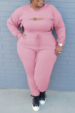 Rose Sexy Solide Patchwork O Cou Grande Taille Trois Pièces