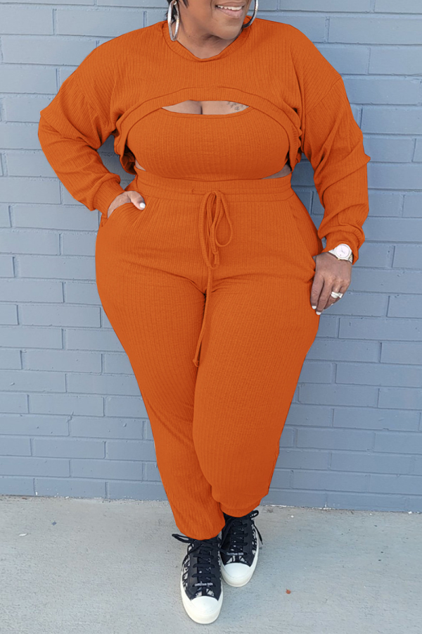 Orange Sexy Solide Patchwork O Cou Grande Taille Trois Pièces