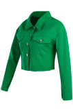 Green Street Style Solid Denim Jacket (Only Jacket)