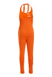 Orange Fashion Solid Ripped Backless Halfter Regular Ärmellose Overalls