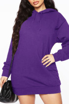 Purple Casual Solid Patchwork Hooded Collar Long Sleeve Dresses