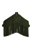 Abrigo de talla grande con cuello alto y borlas sólidas vintage de moda verde militar