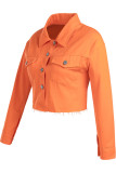 Orange Turndown Collar Solid Button The cowboy Pure Long Sleeve