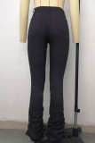 Black Casual Solid Patchwork Fold High Waist Regular Denim Jeans