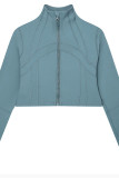 Gray Blue Casual Solid Patchwork Zipper Zipper Collar Outerwear