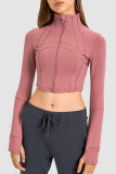 Pink Casual Solid Patchwork Zipper Zipper Collar Outerwear