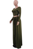 Green Casual Elegant Solid Bandage Patchwork U Neck Long Sleeve Two Pieces