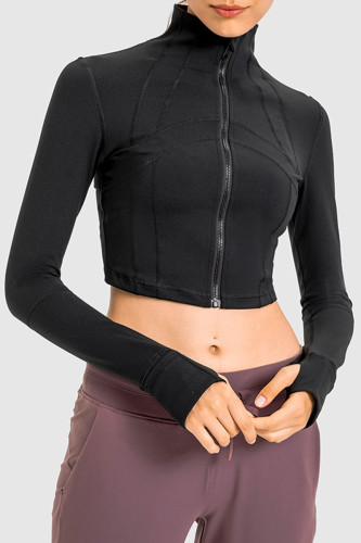 Black Casual Solid Patchwork Zipper Zipper Collar Outerwear