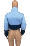 Blaue, lässige, gestreifte Patchwork-Oberbekleidung mit Reißverschluss