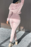 Розовый модный повседневный однотонный базовый воротник с капюшоном и длинным рукавом из двух частей