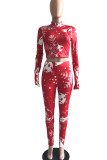 Red Casual Print Patchwork Long Sleeve Two Pieces