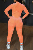 オレンジ ファッション カジュアル ソリッド ベーシック ジッパー カラー レギュラー ジャンプスーツ