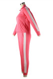 Vêtements de sport décontractés rose, Patchwork, col à fermeture éclair, manches longues, deux pièces