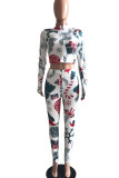 White Casual Print Patchwork Long Sleeve Two Pieces