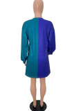 マルチカラー ファッション カジュアル ソリッド パッチワーク O ネック 長袖 プラス サイズ ドレス