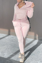 Pink Fashion Casual Solid Basic Kapuzenkragen Langarm Zweiteiler