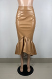 Falda caqui casual de patchwork liso regular de cintura alta