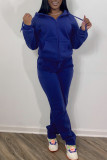 Blue Fashion Casual Solid Zipper Hooded Collar Long Sleeve Two Pieces