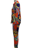 Многоцветный модный повседневный принт с отложным воротником и длинным рукавом из двух частей