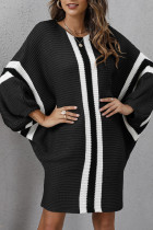 Black Casual Print Patchwork O Neck Long Sleeve Dresses