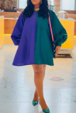 Multicolor Fashion Casual Solid Patchwork O Neck Long Sleeve Plus Size Dresses
