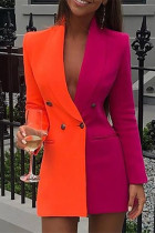 Vêtement d'extérieur à col rabattu et à la mode en patchwork décontracté orange