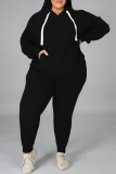 Noir Fashion Casual Solid Basic Hooded Collar Plus Size Two Pieces